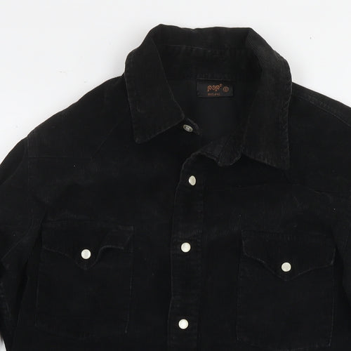 POP Mens Black Cotton Button-Up Size S Collared Snap