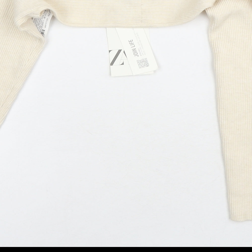 Zara Girls White Scoop Neck Viscose Shrug Jumper Size 8-9 Years Pullover - Cropped