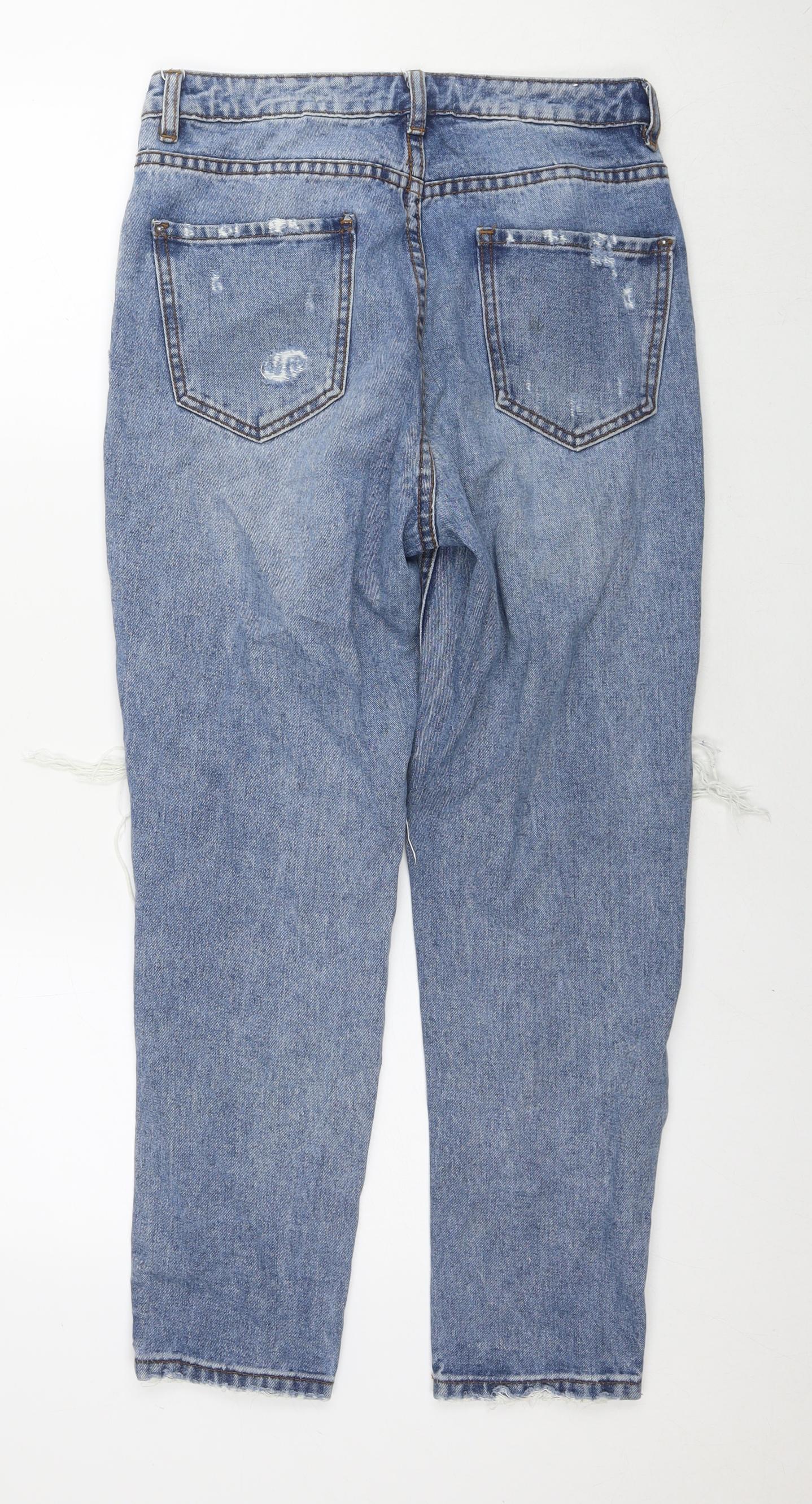 Topshop Womens Blue Cotton Mom Jeans Size 10 L26 in Regular Zip