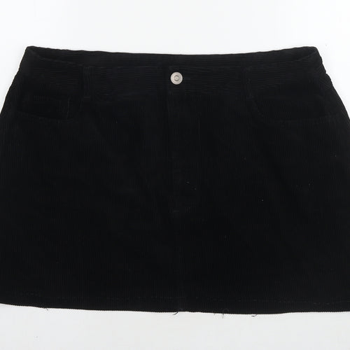 New Look Womens Black Cotton A-Line Skirt Size 18 Zip