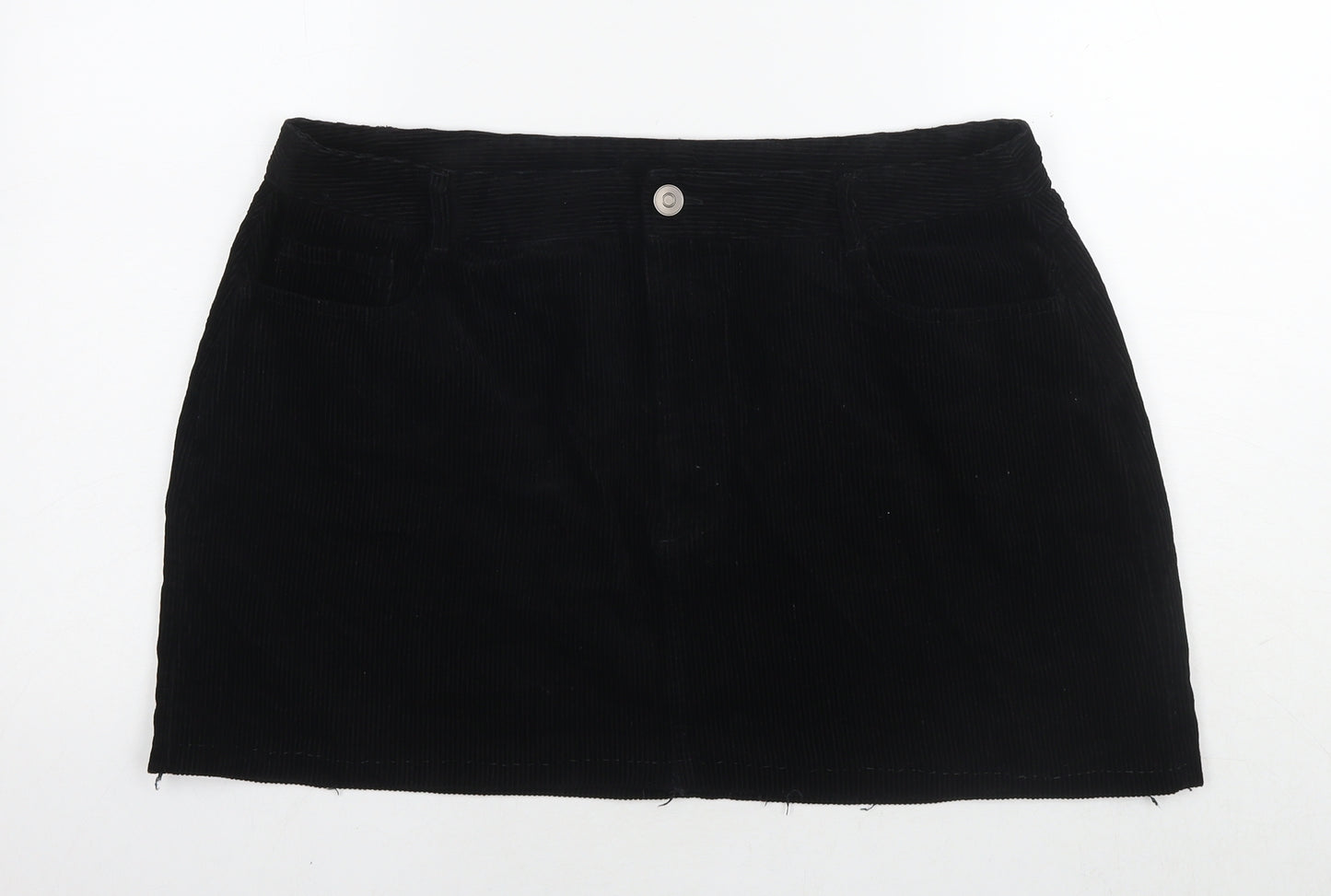 New Look Womens Black Cotton A-Line Skirt Size 18 Zip