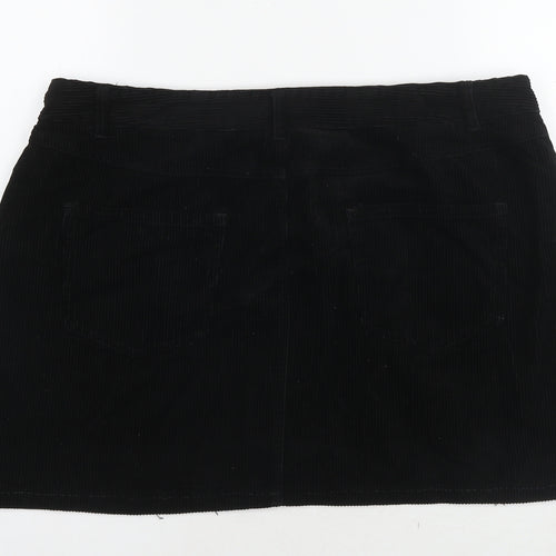 New Look Womens Black Cotton A-Line Skirt Size 18 Zip