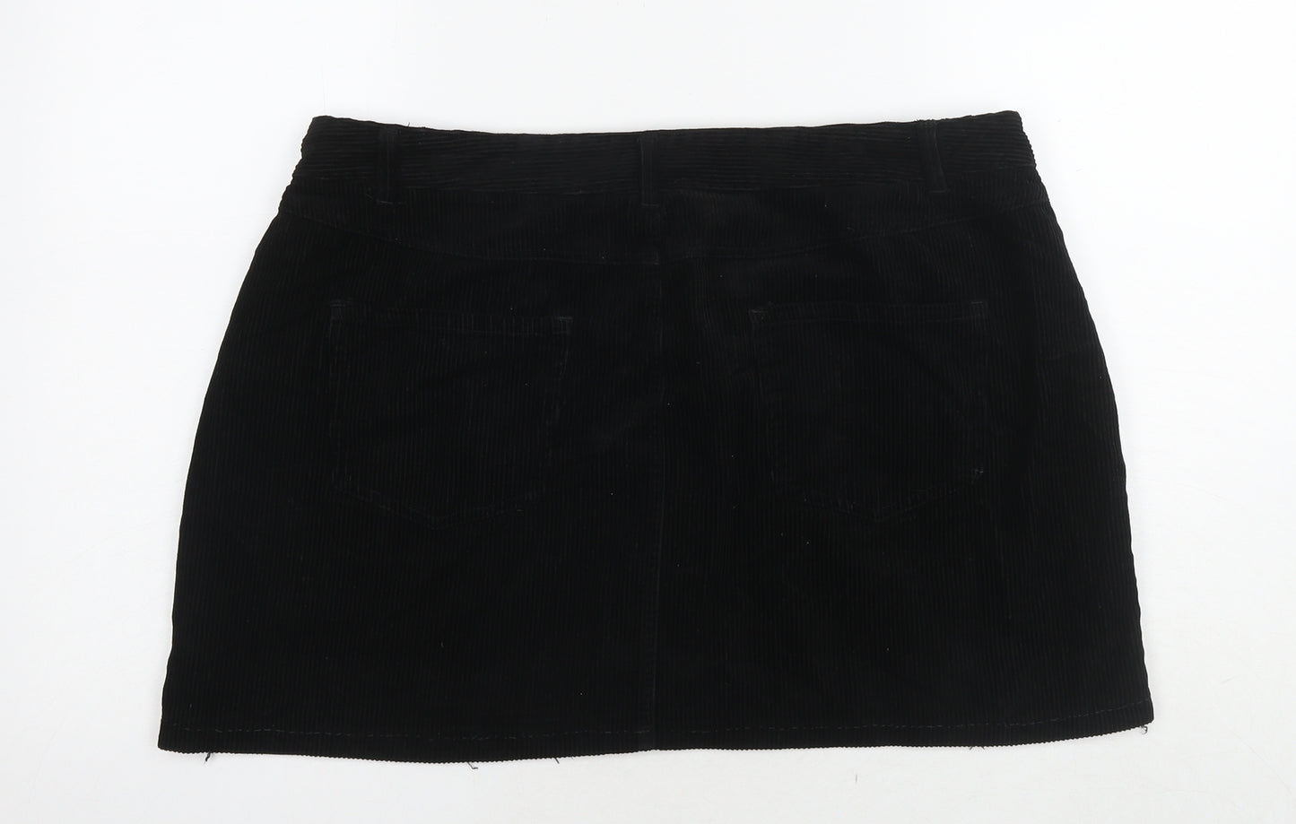 New Look Womens Black Cotton A-Line Skirt Size 18 Zip