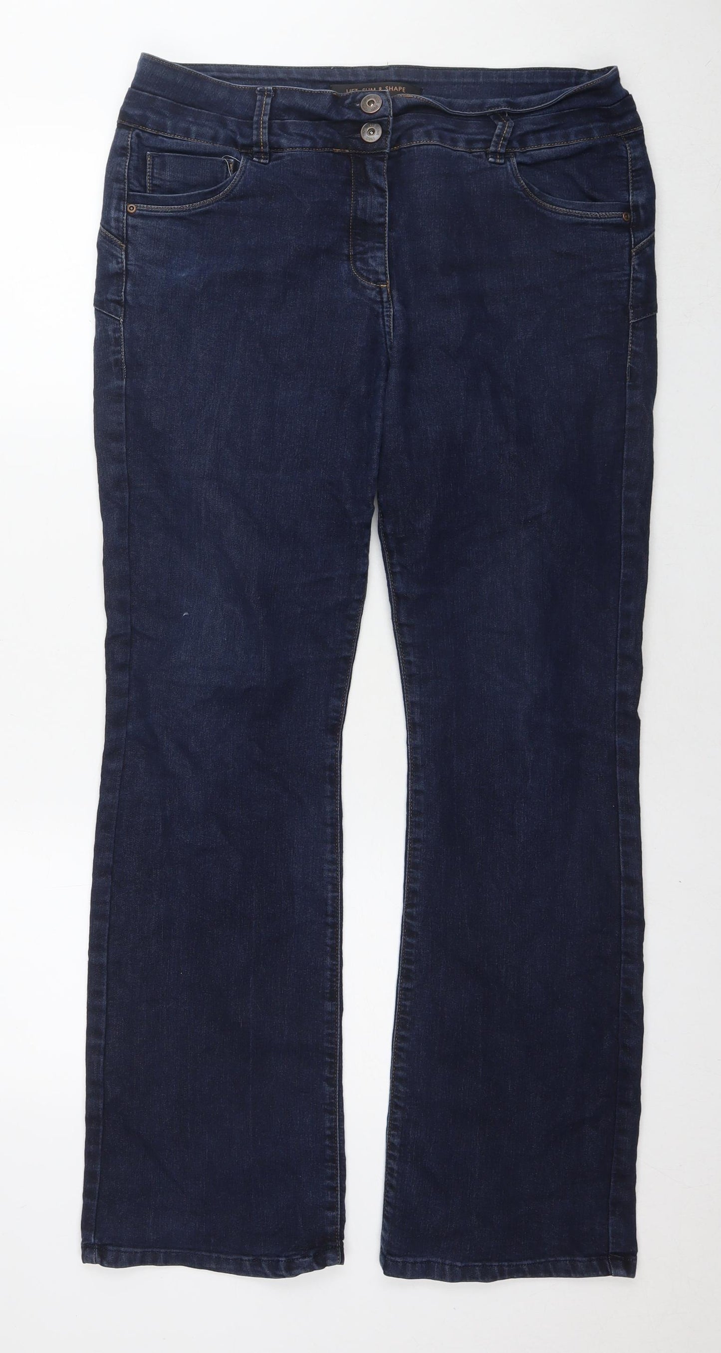 NEXT Womens Blue Cotton Bootcut Jeans Size 16 L31 in Slim Zip