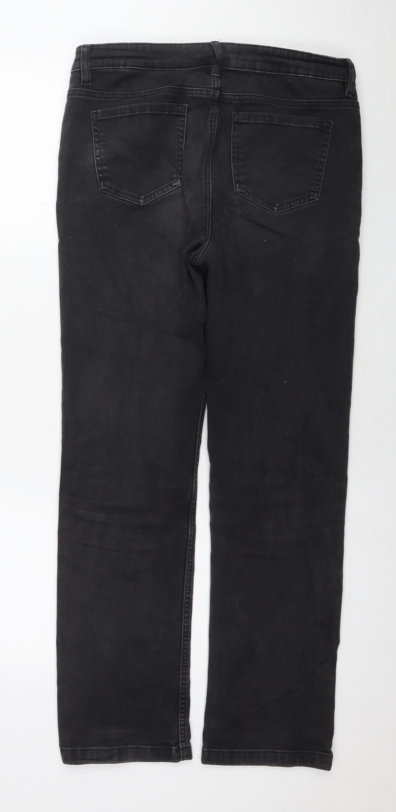 Marks and Spencer Womens Black Cotton Straight Jeans Size 12 L26 in Regular Zip