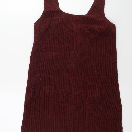 New Look Womens Red Cotton Tank Dress Size 8 Scoop Neck Zip