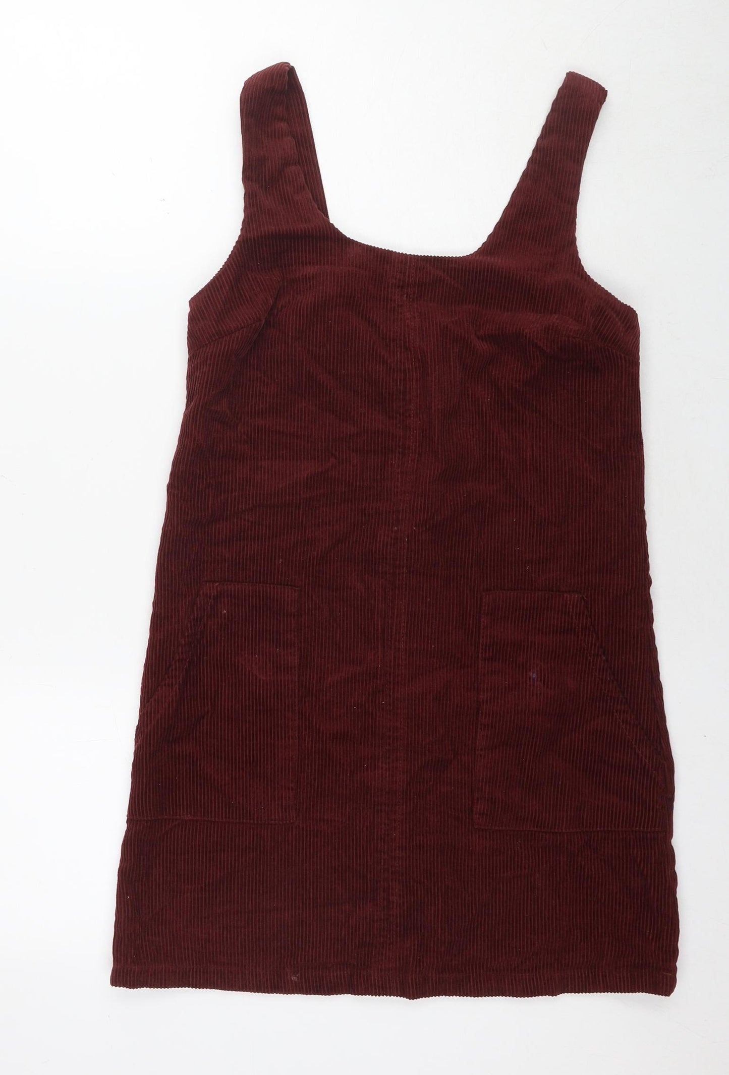 New Look Womens Red Cotton Tank Dress Size 8 Scoop Neck Zip