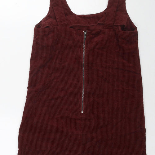 New Look Womens Red Cotton Tank Dress Size 8 Scoop Neck Zip