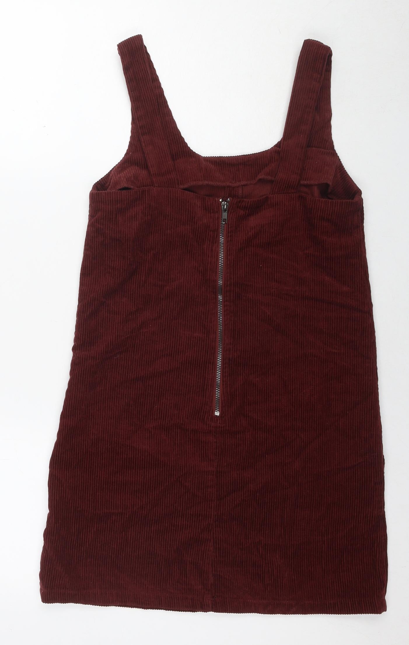 New Look Womens Red Cotton Tank Dress Size 8 Scoop Neck Zip