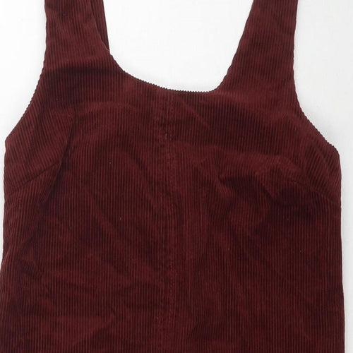 New Look Womens Red Cotton Tank Dress Size 8 Scoop Neck Zip