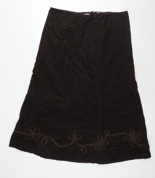 Marks and Spencer Womens Brown Cotton A-Line Skirt Size 16 Zip