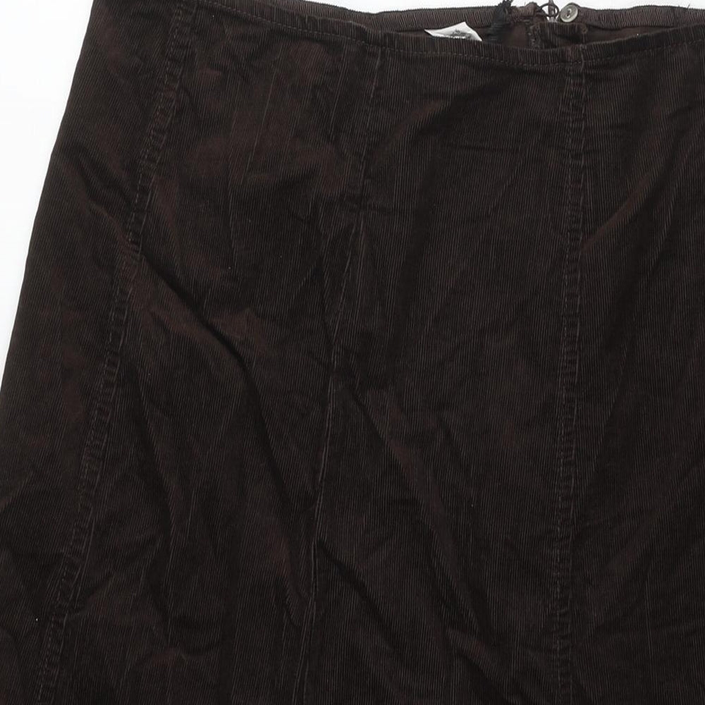 Marks and Spencer Womens Brown Cotton A-Line Skirt Size 16 Zip