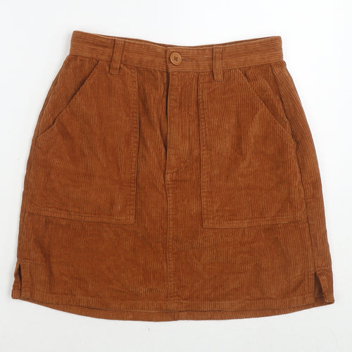 ASOS Womens Brown Cotton A-Line Skirt Size 8 Zip