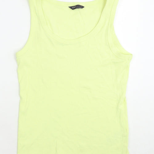 Marks and Spencer Womens Green Cotton Basic Tank Size 18 Round Neck