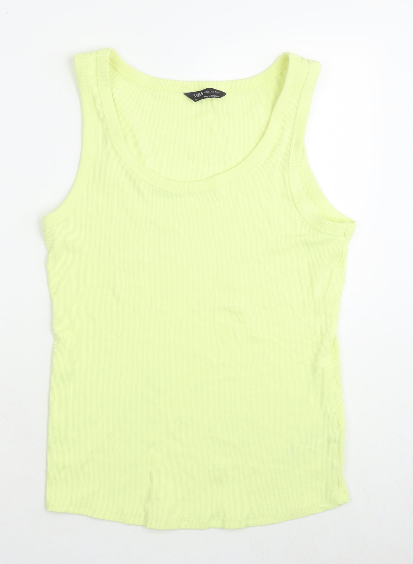 Marks and Spencer Womens Green Cotton Basic Tank Size 18 Round Neck