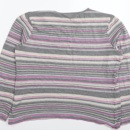 Viyella Womens Grey Striped Viscose Jersey T-Shirt Size L V-Neck