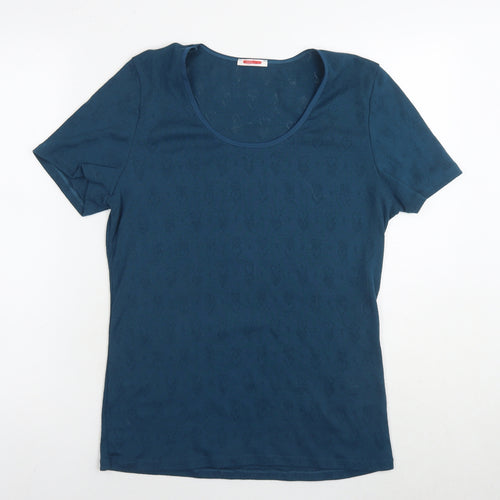 Damart Womens Blue Polyester Basic T-Shirt Size L Round Neck