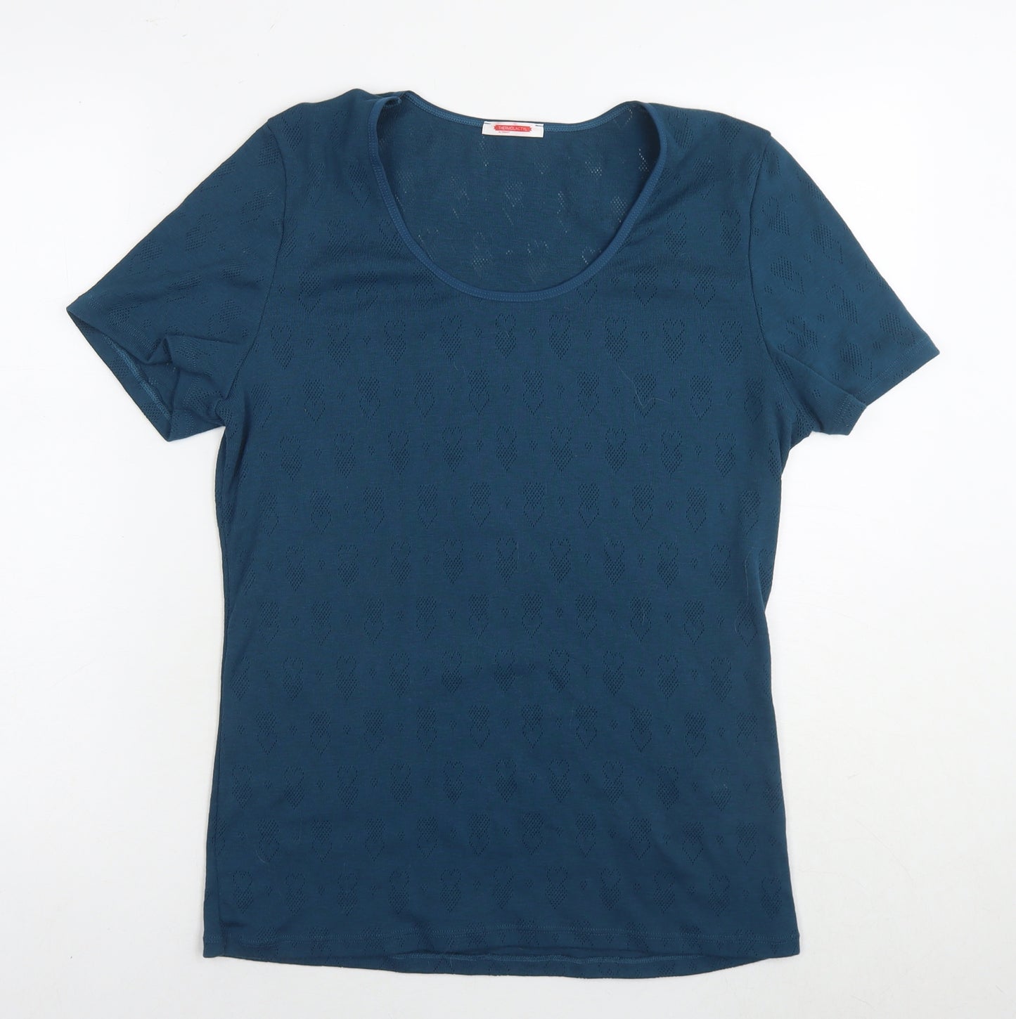 Damart Womens Blue Polyester Basic T-Shirt Size L Round Neck