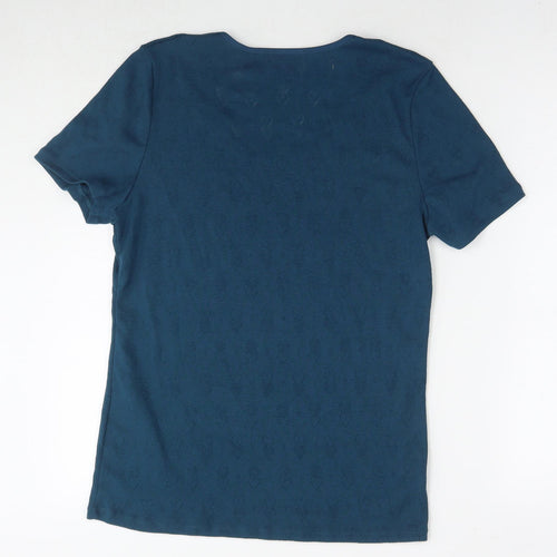 Damart Womens Blue Polyester Basic T-Shirt Size L Round Neck