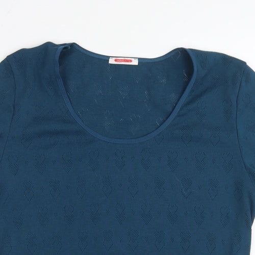 Damart Womens Blue Polyester Basic T-Shirt Size L Round Neck