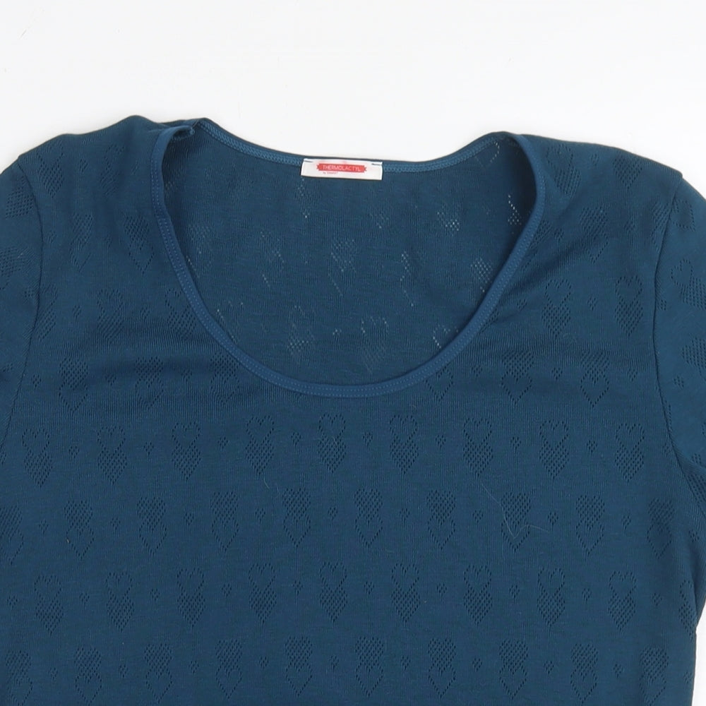 Damart Womens Blue Polyester Basic T-Shirt Size L Round Neck