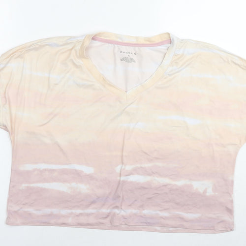 Danskin Womens Multicoloured Striped Polyester Basic T-Shirt Size XL V-Neck