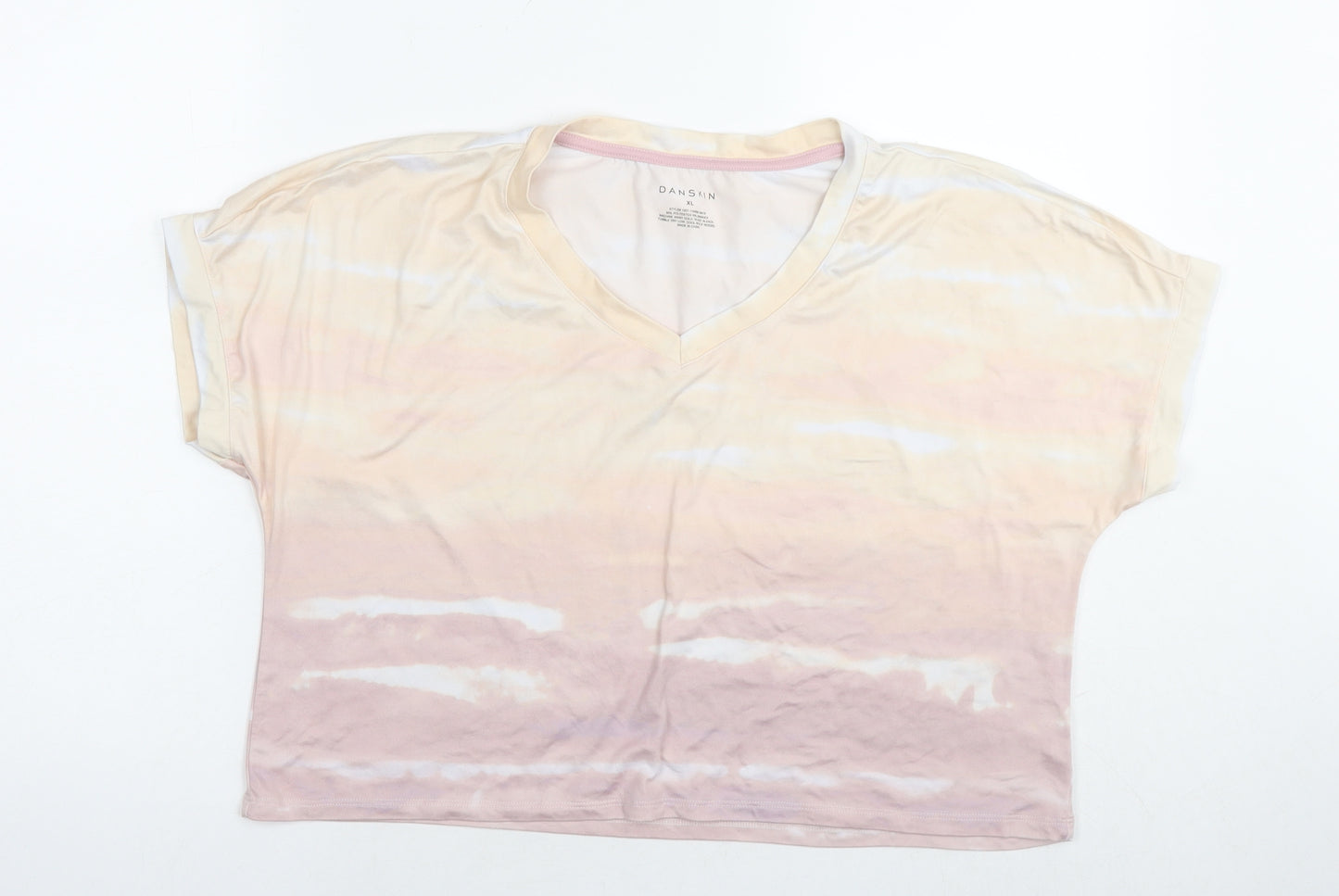 Danskin Womens Multicoloured Striped Polyester Basic T-Shirt Size XL V-Neck