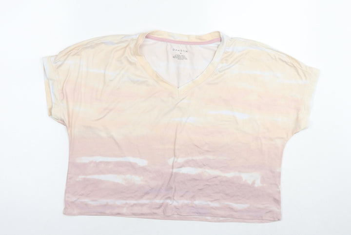 Danskin Womens Multicoloured Striped Polyester Basic T-Shirt Size XL V-Neck