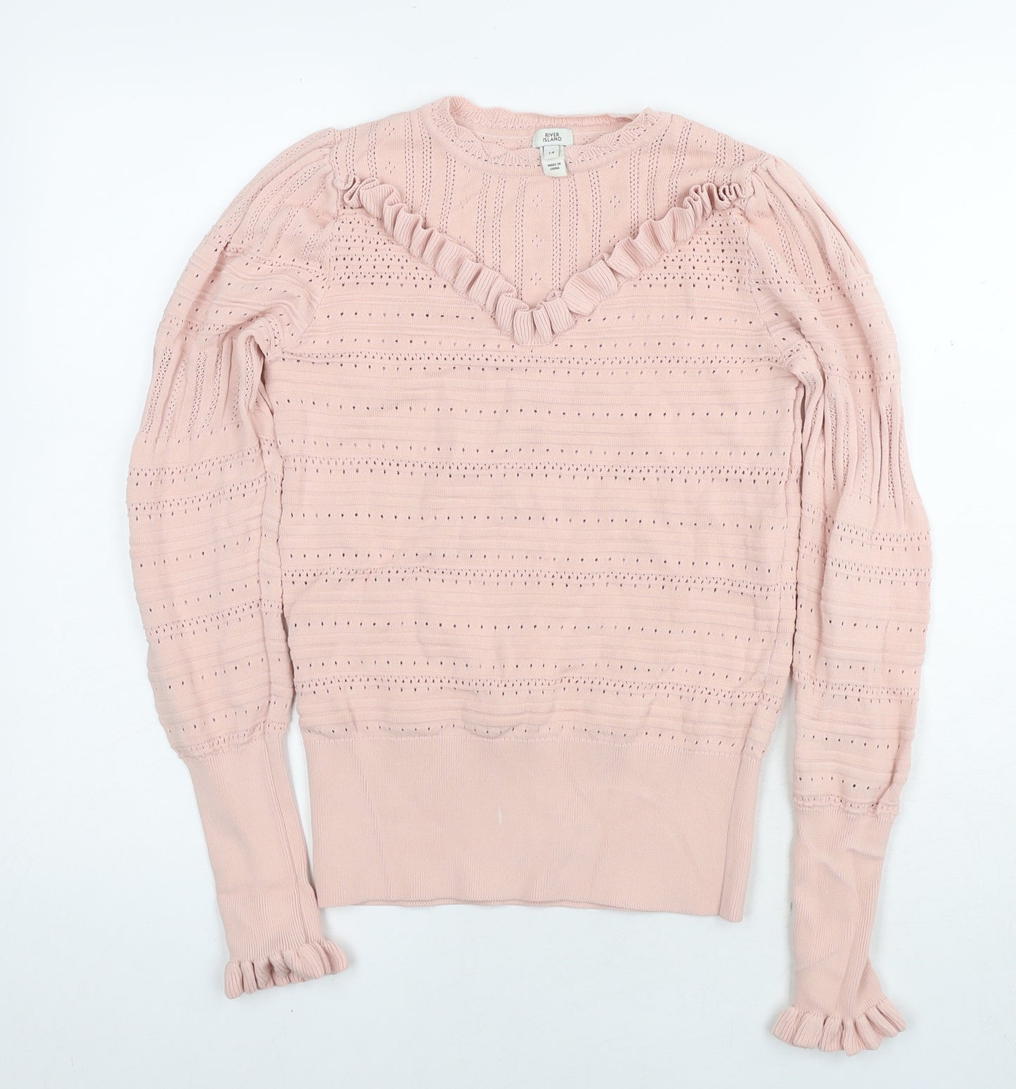 River Island Womens Pink Round Neck Viscose Pullover Jumper Size 14