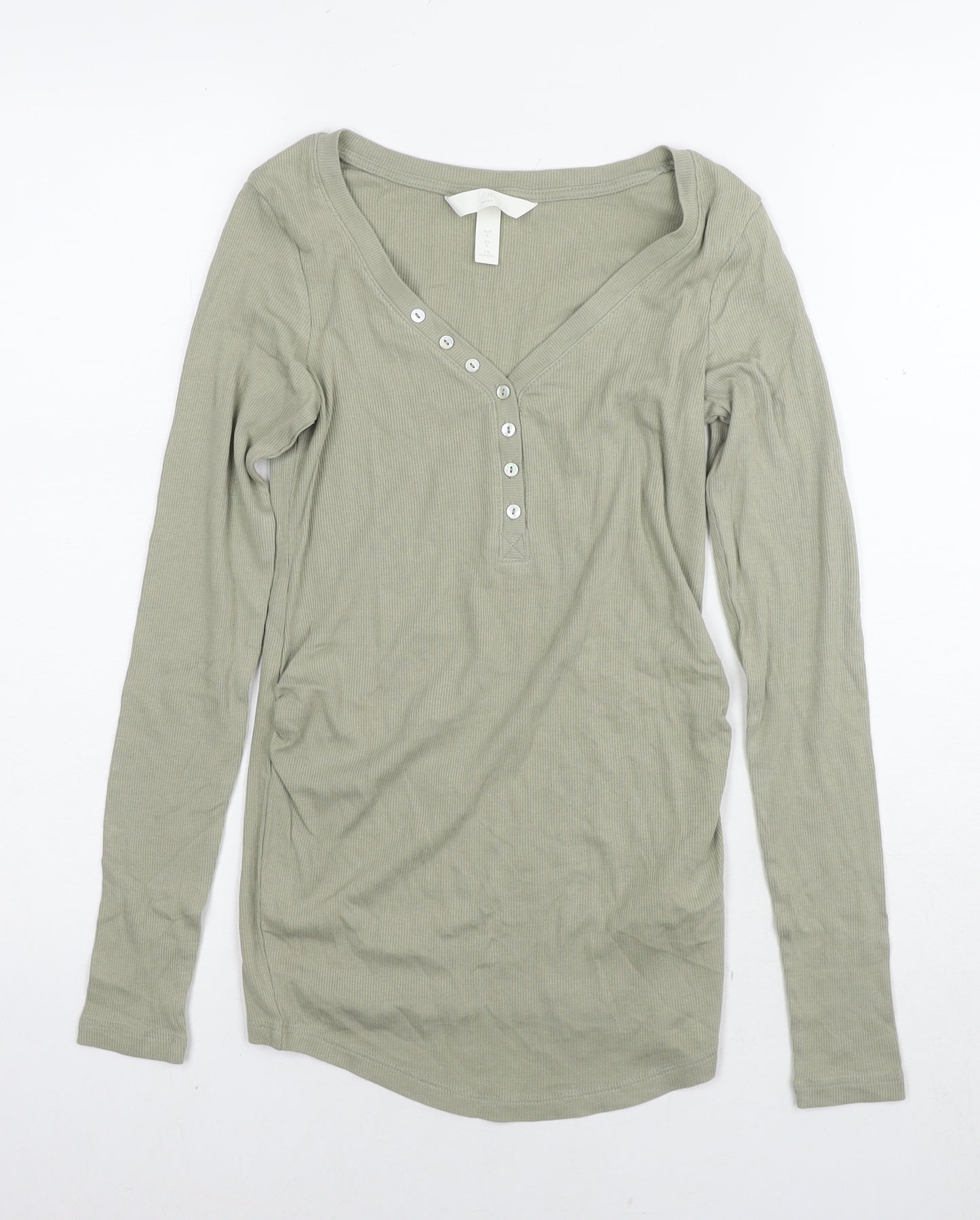 H&M Womens Green Cotton Basic T-Shirt Size S V-Neck