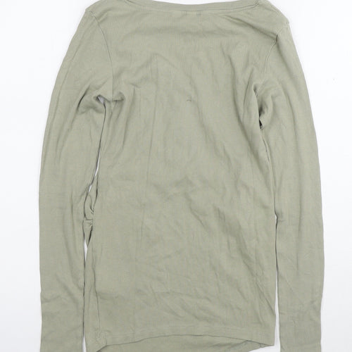 H&M Womens Green Cotton Basic T-Shirt Size S V-Neck
