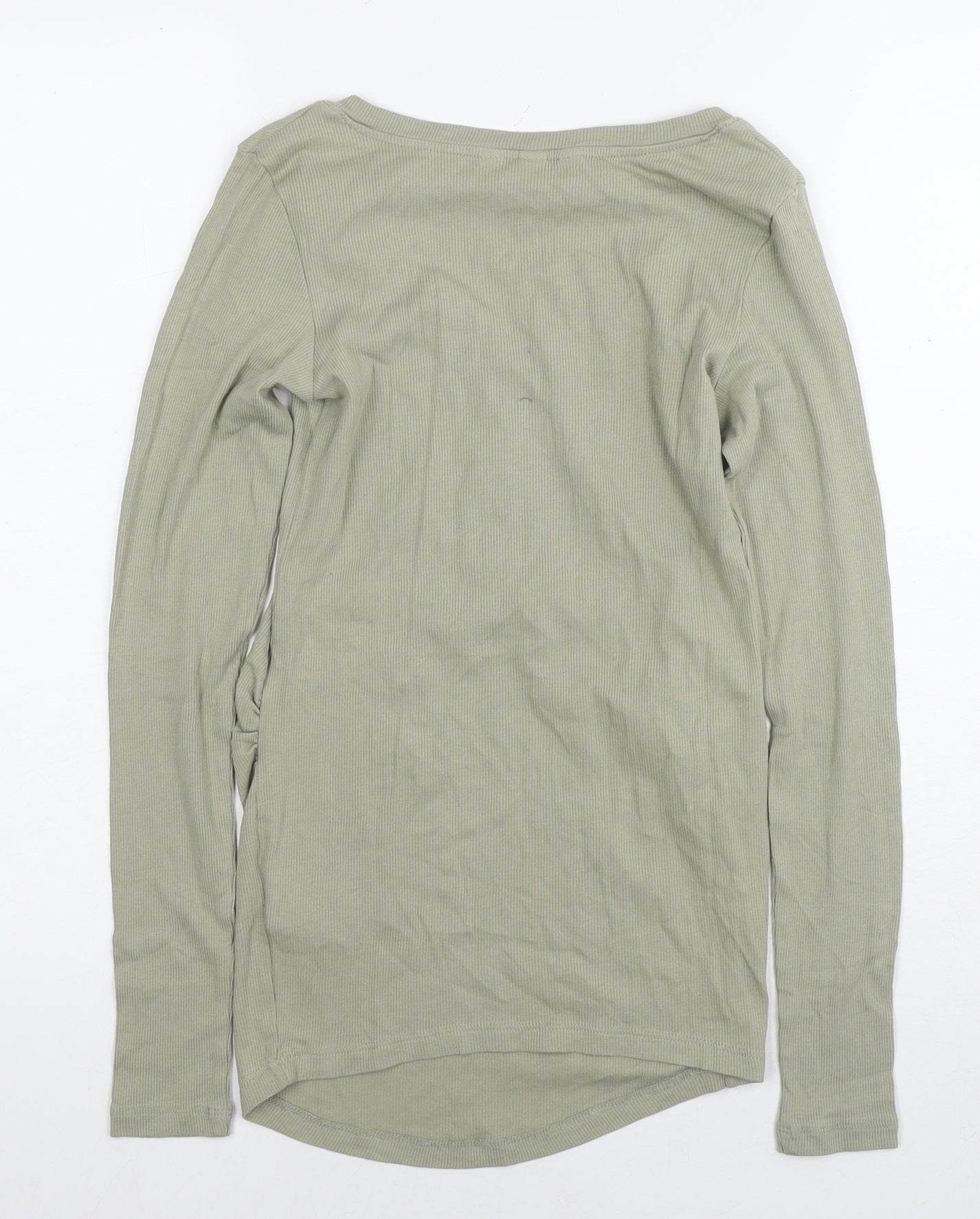 H&M Womens Green Cotton Basic T-Shirt Size S V-Neck