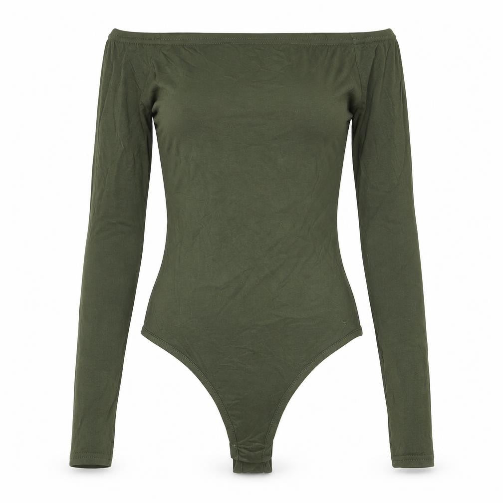 Front view of PRETTYLITTLETHING women’s green viscose bodysuit one-piece, size UK 8, snap