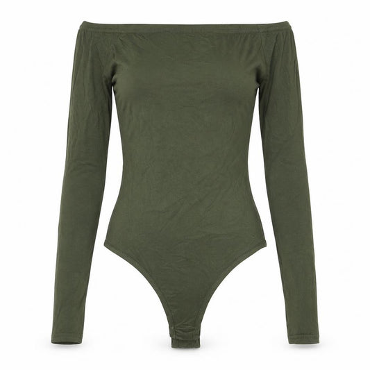 Front view of PRETTYLITTLETHING women’s green viscose bodysuit one-piece, size UK 8, snap