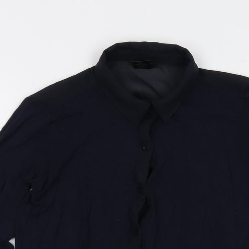 Ann Taylor Womens Blue Viscose Basic Blouse Size 2XS Collared