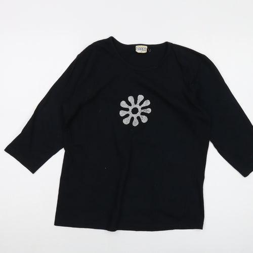 Earth Womens Black Cotton Basic T-Shirt Size S Round Neck
