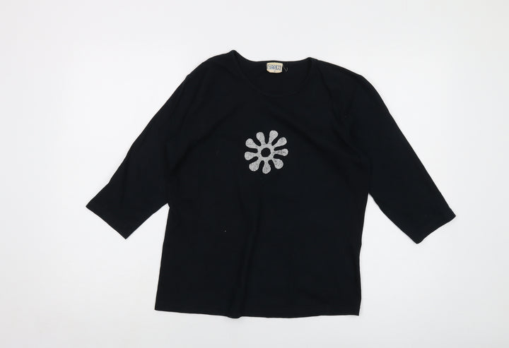 Earth Womens Black Cotton Basic T-Shirt Size S Round Neck