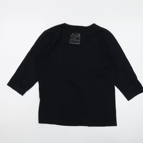 Earth Womens Black Cotton Basic T-Shirt Size S Round Neck