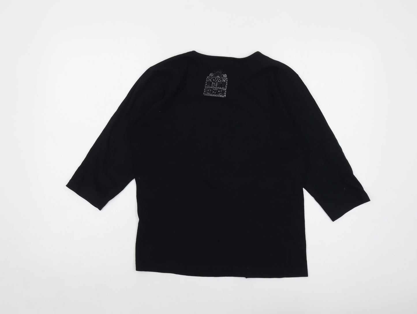 Earth Womens Black Cotton Basic T-Shirt Size S Round Neck