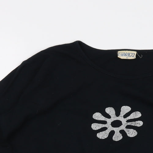 Earth Womens Black Cotton Basic T-Shirt Size S Round Neck