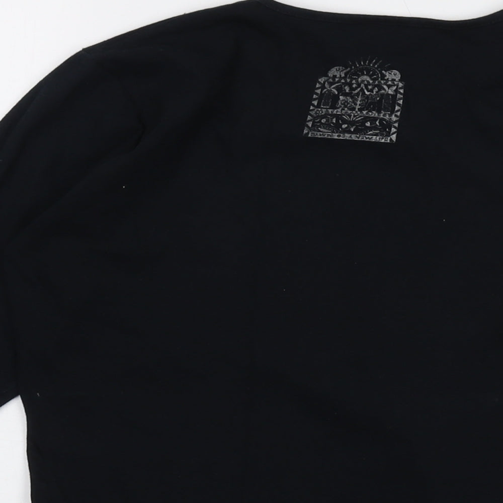 Earth Womens Black Cotton Basic T-Shirt Size S Round Neck
