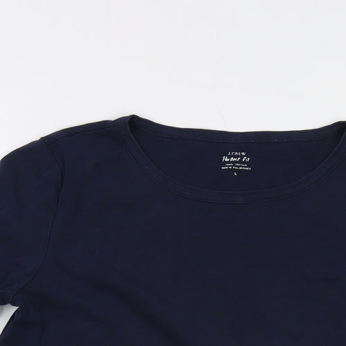 J.CREW Womens Blue Cotton Basic T-Shirt Size L Round Neck