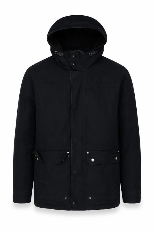 Front view of Burton men’s blue jacket, size M, zip