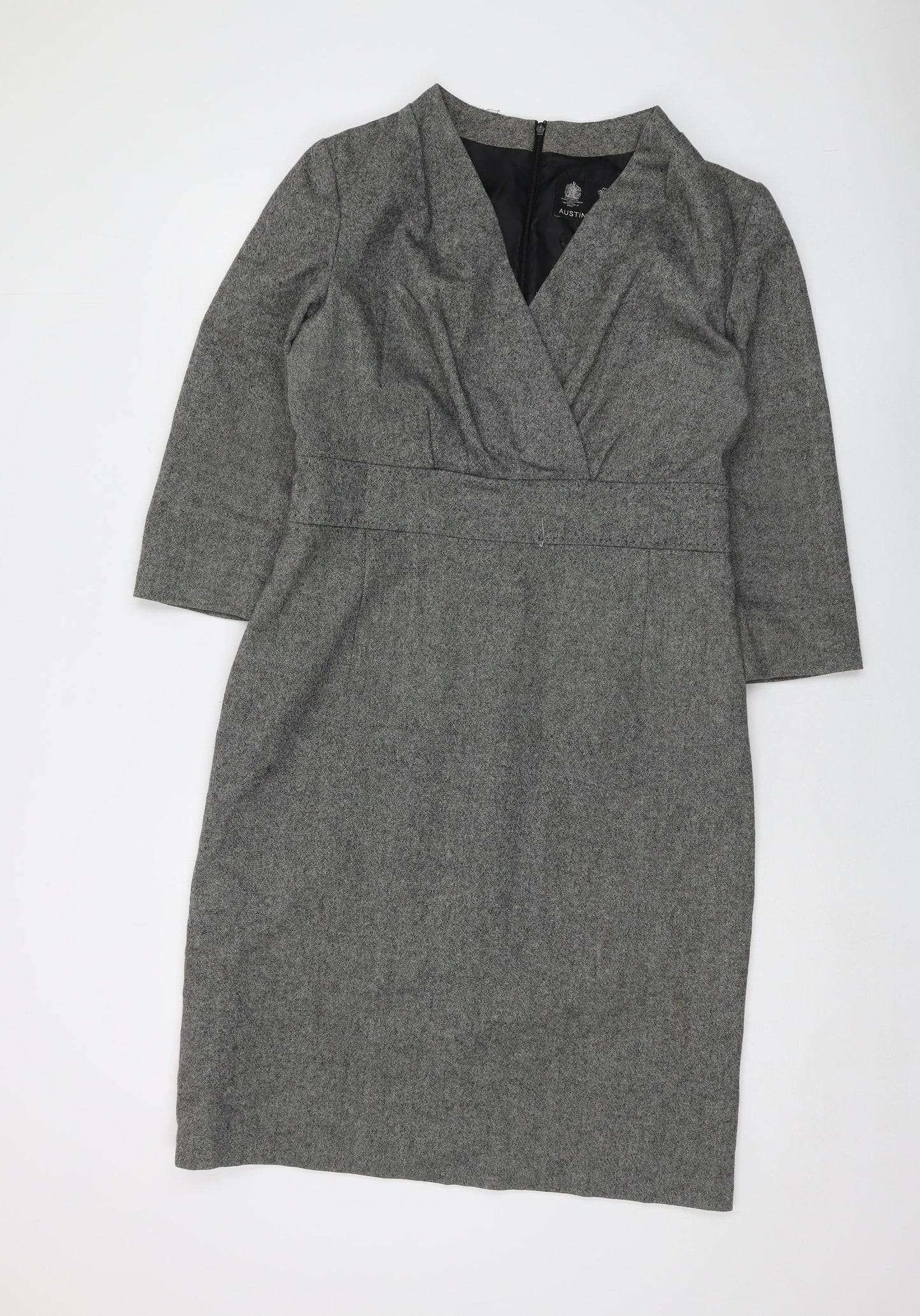 Austin Reed Womens Grey Polyester Sheath Size 12 V-Neck Zip