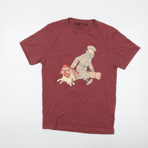 Tin Tin Mens Red Cotton T-Shirt Size S Crew Neck