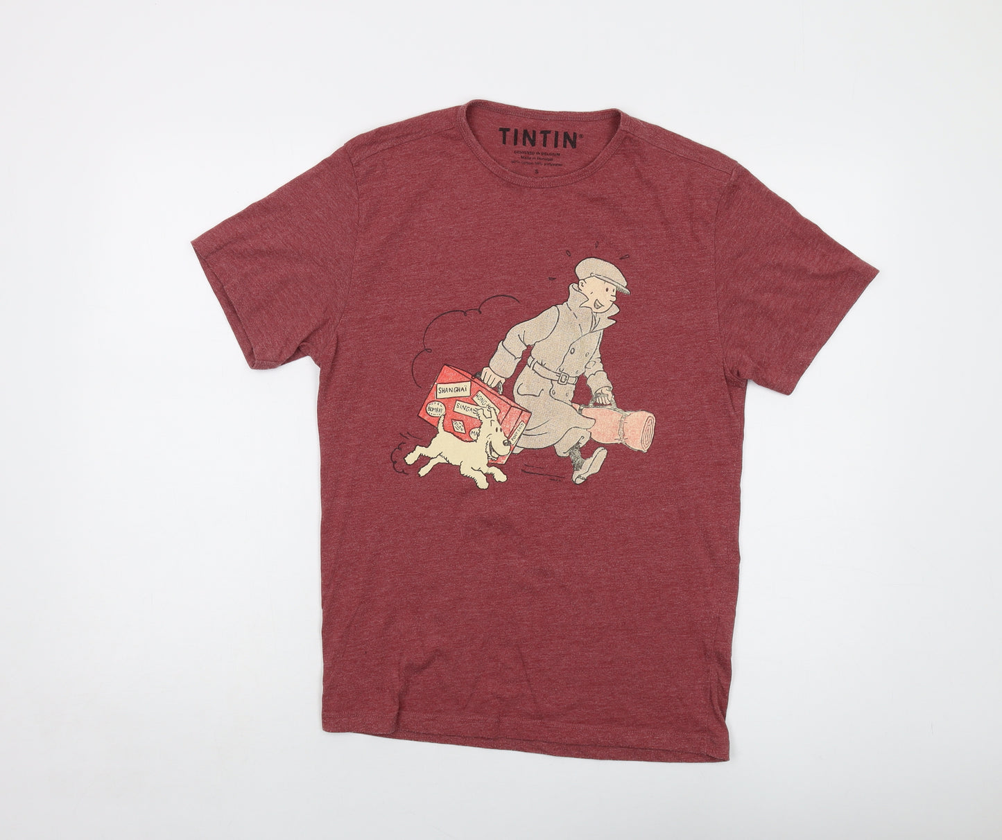 Tin Tin Mens Red Cotton T-Shirt Size S Crew Neck