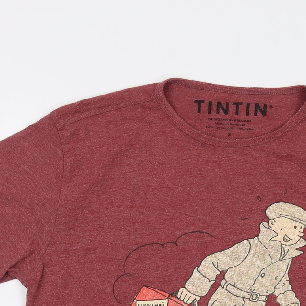 Tin Tin Mens Red Cotton T-Shirt Size S Crew Neck