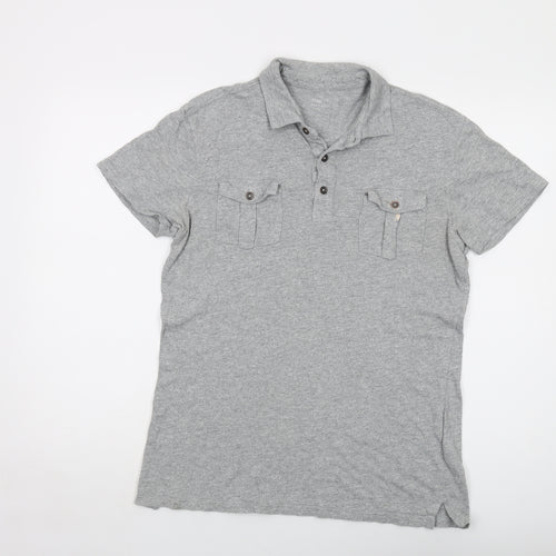 Gap Mens Grey Cotton Polo Size S Collared Button