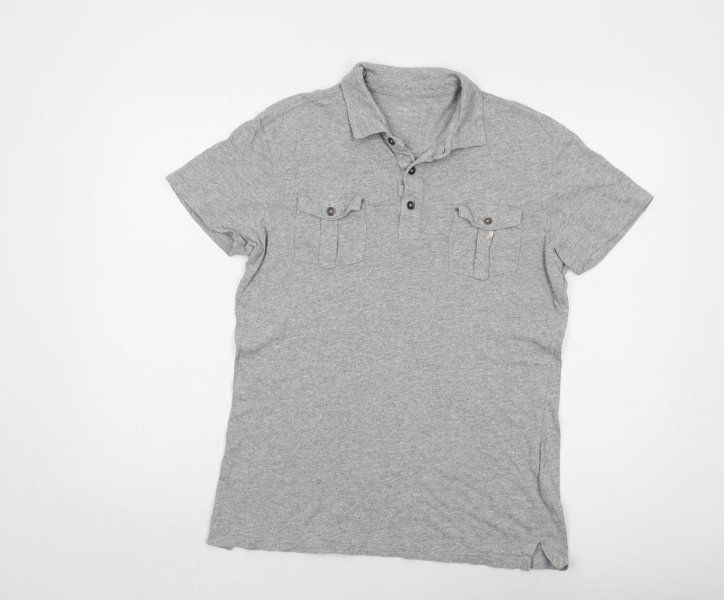 Gap Mens Grey Cotton Polo Size S Collared Button