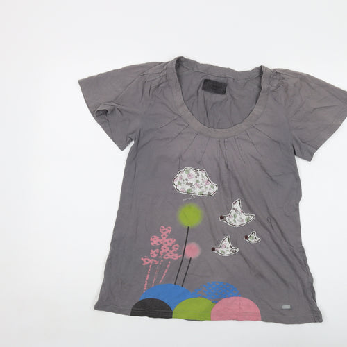 Numph Womens Grey Cotton Basic T-Shirt Size M Round Neck